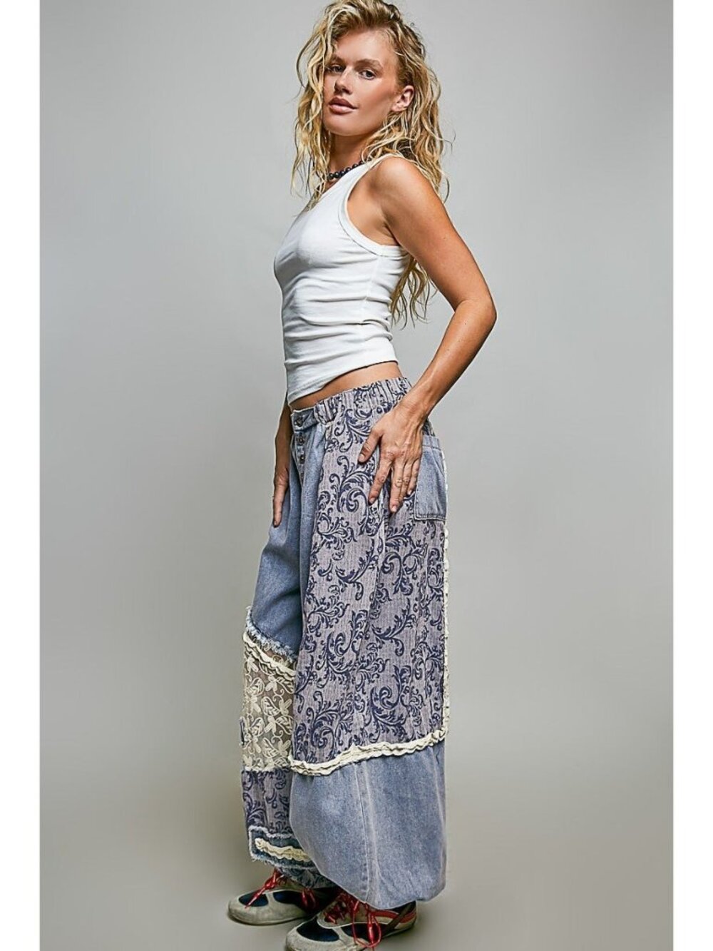POL Bluebell Manor Patchwork Joggers in Denim - Picture 5 of 9